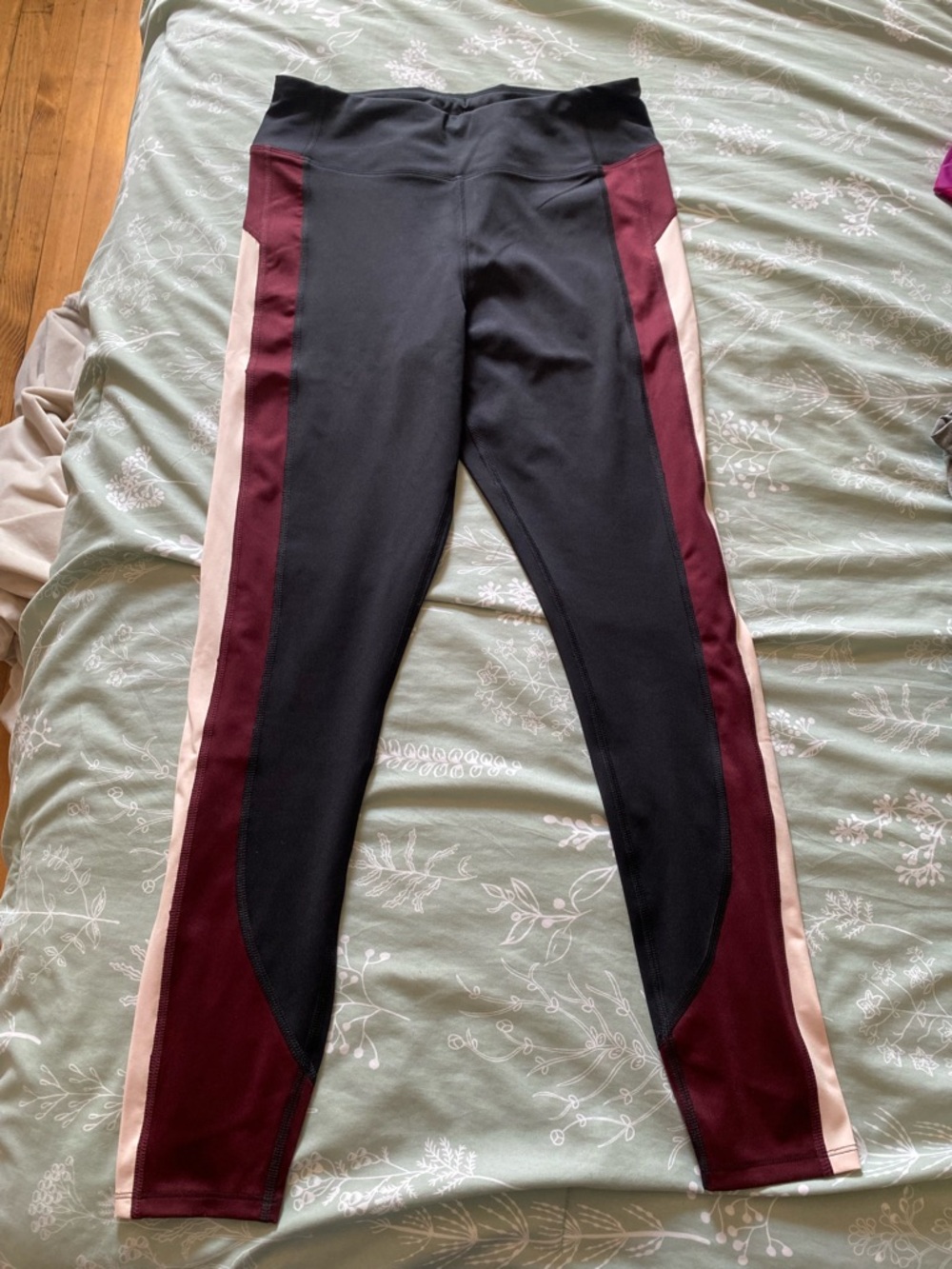 Colorblock Athletic Leggings - Black, Burgundy & Blush